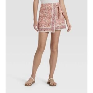 Universal Thread Womens Mini Wrap Skirt XL Rust Floral NWT